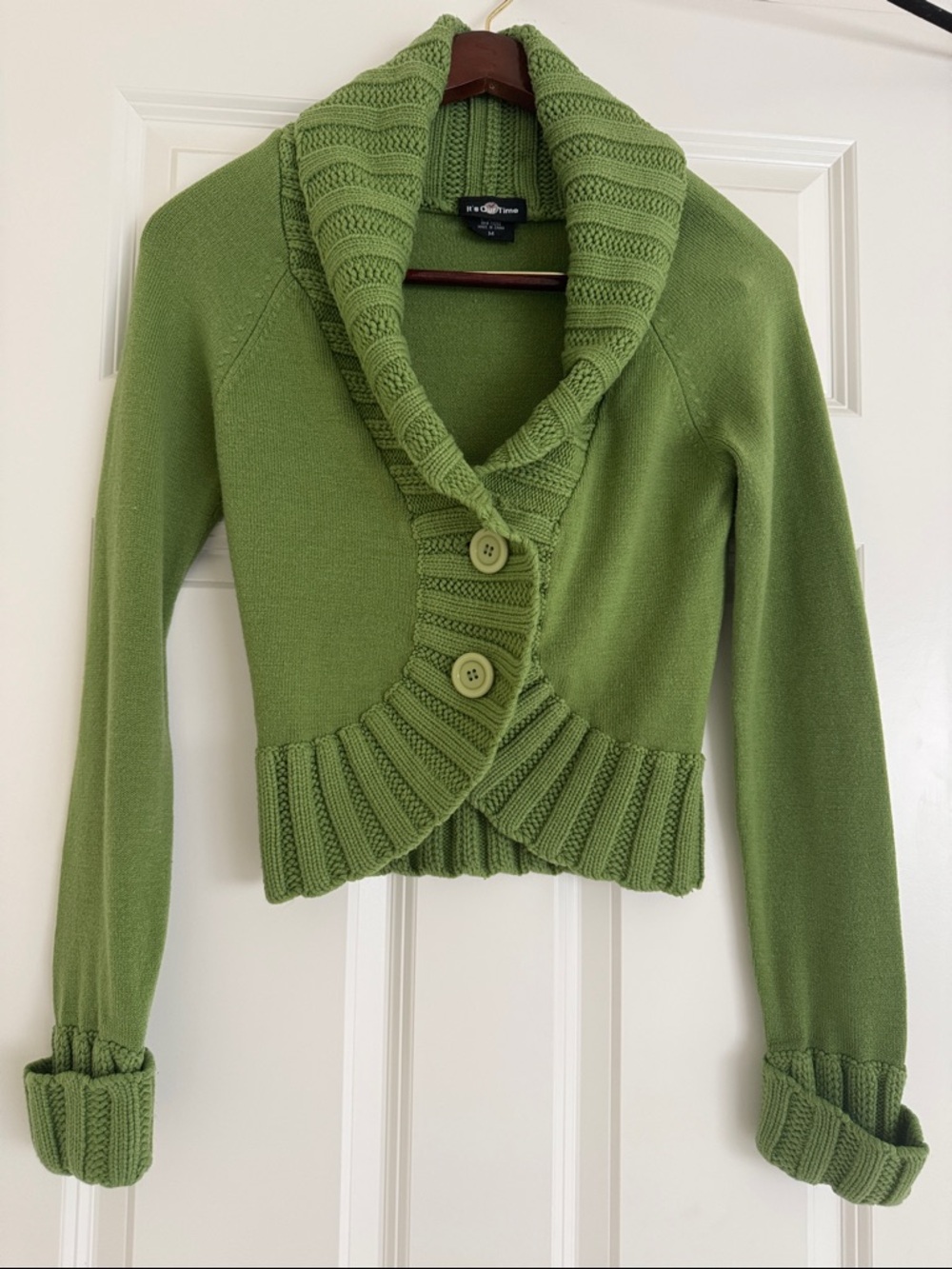 It's Our Time Green Shawl-Collar Button Cardigan - Picture 4 of 4
